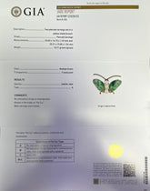 14K  YELLOW GOLD 3 PEARLS, RUBY EYE AND CARVED JADE "FEI CUI" TRANSLUCENT BUTTERFLY , COLOR MOTTLED GREEN , SPECIES : JADEITE JADE AND TYPE  A AND 10.71 GRAMS